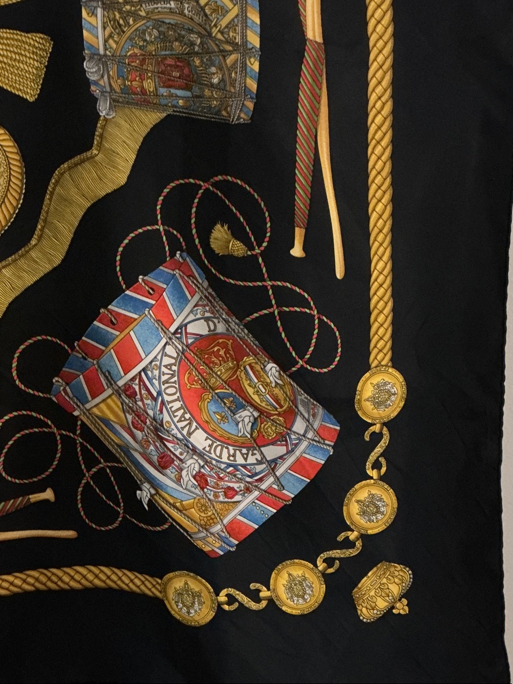 Hermes Paris AUTHENTIC Les Tambours (Drums) Black Silk Twill Scarf Multicolor - Picture 6 of 11
